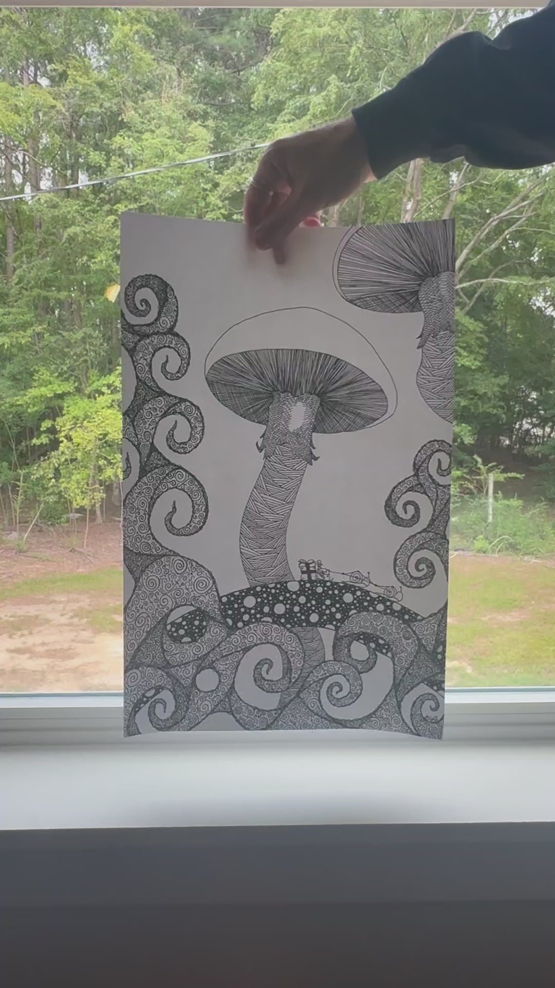 Fantasy, New-World, Pen, Poster, Original Artwork, Handmade, Nature, Wonder, Whimsical, World of Bunji, Sleigh, Creatures, Mushrooms, Trees, Roots